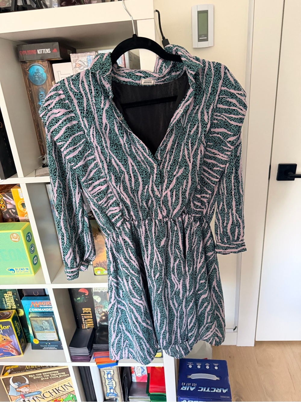 Women’s Mini Dress in Green and Light Pink Zebra Print
